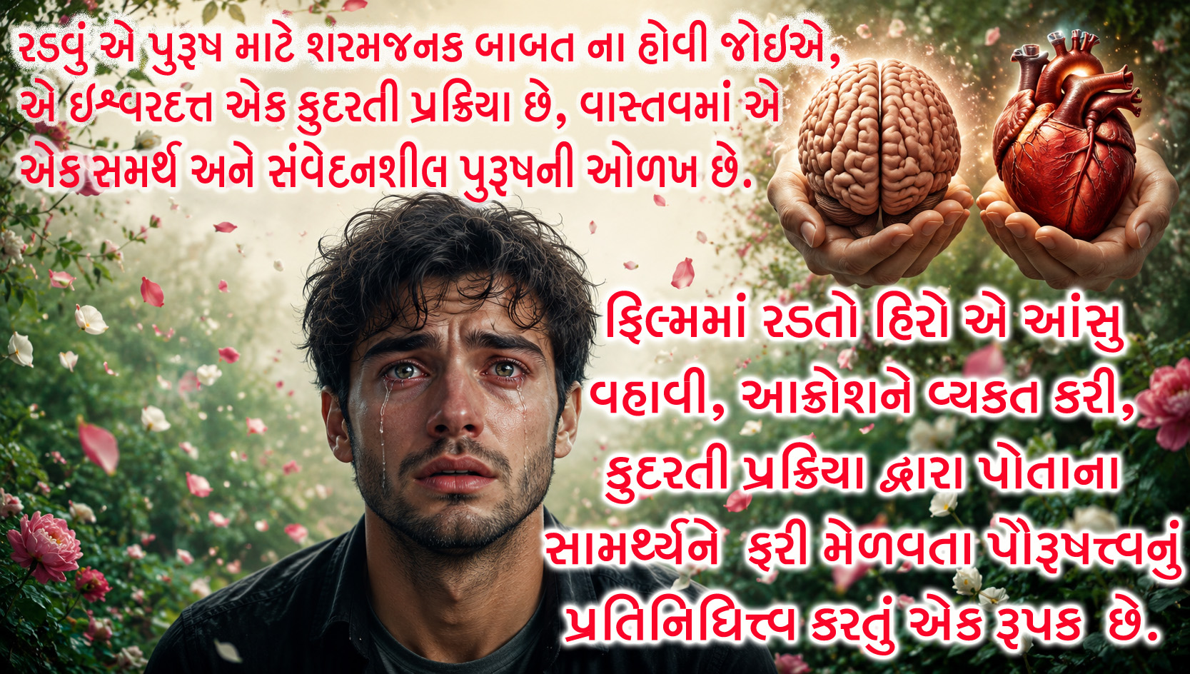 પુરુષ માટે રડવું કોઈ શરમજનક બાબત નથી, રડવું એ માનવ શરીર અને મનની કુદરતી, વૈજ્ઞાનિક અને ઈશ્વરદત્ત પ્રક્રિયા છે. To Cry for a Man is Not a Shameful Matter.